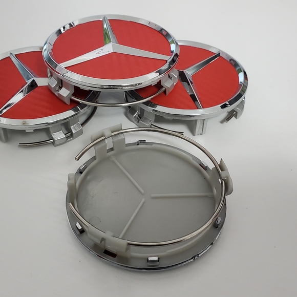 4 RED Carbon Fiber WHEEL CENTER HUB CAPS EMBLEM FITS MERCEDES BENZ 75MM/ 3 Inch - Picture 3 of 5